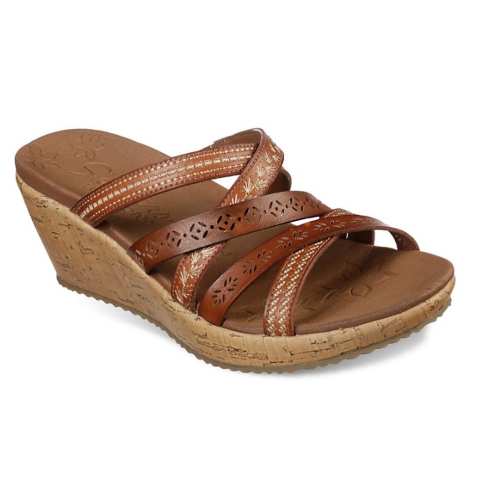 Sketchers Cali Beverlee Tiger Posse Wedge Sandals Faux Leather Summer Spring